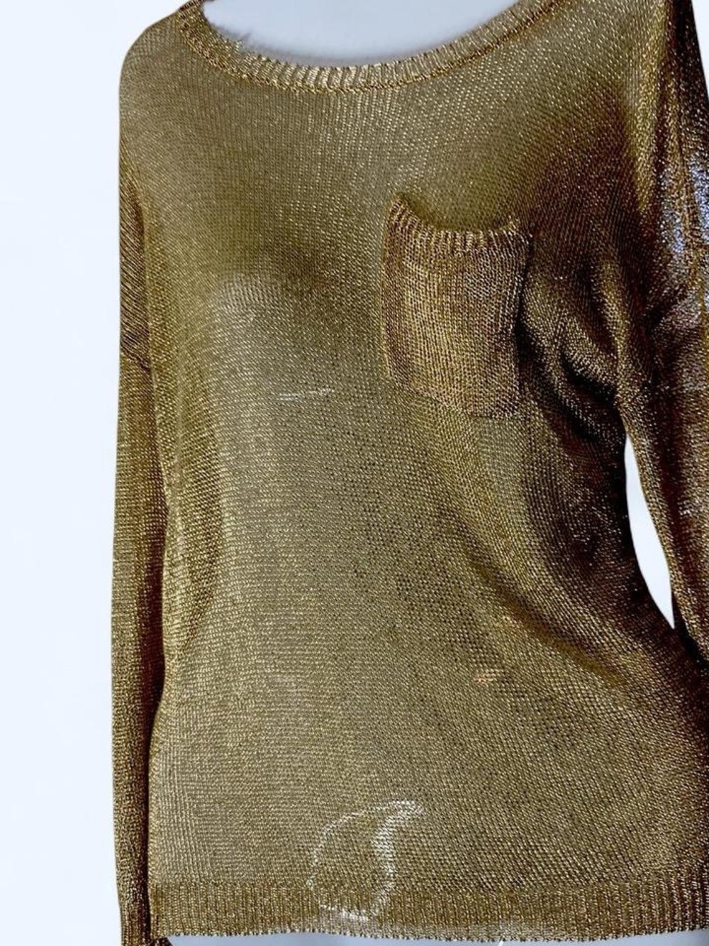 Metallic Gold Knit Blouse with Pocket S Cecio